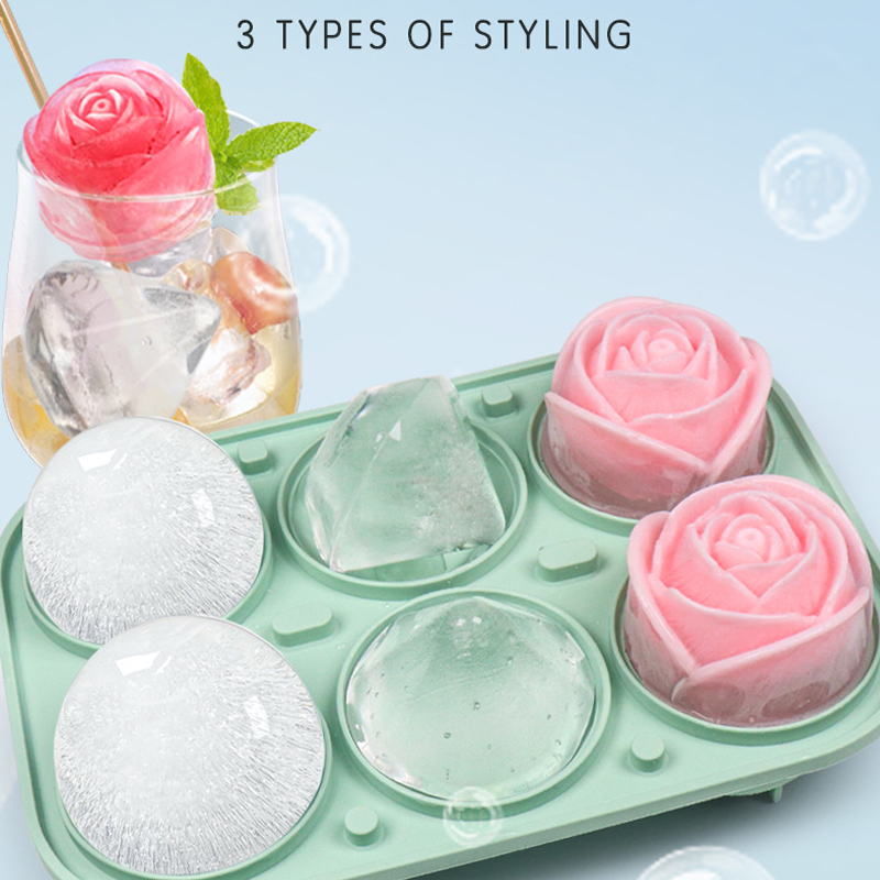 Kitchen Appliances Rack - 3D Rose Diamant Runde Eiswürfel Formen